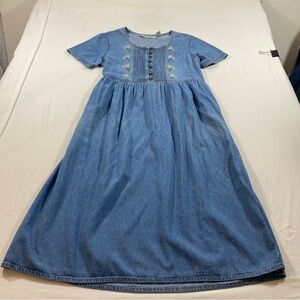 Jane Ashley Dress Midi Woman’s large petite blue denim pockets embroidered Dress
